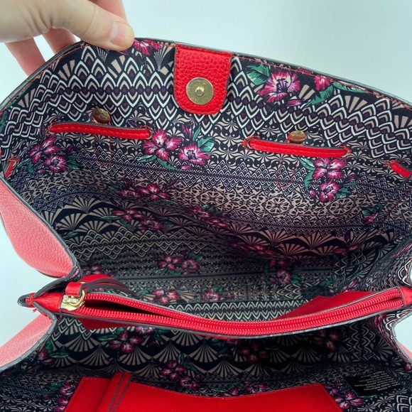 Nanette Lepore Arabelle Bow Satchel Tote Shoulder Bag Red Faux Leather Purse - Picture 8 of 14